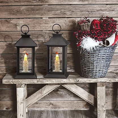 Kingdder 3 Pieces Memorial Lantern Sympathy Gifts Funeral Cardinal Lantern with Flickering LED Candle Black Bereavement Gifts in Memory of Loved One Candle for Loss Mom Mother Dad Father Husband