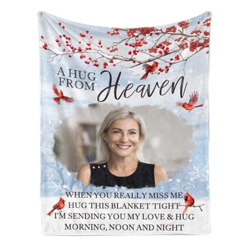 D-Story Custom Hug from Heaven Memorial Blanket with Photos for Loss of Loved One, in Loving Memory Gifts Sympathy Gift Personalized Remembrance Blanket for Loss of Dad Mom Husband Wife, Made in USA - color: A-design6