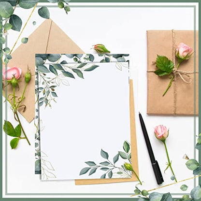 Teling 48 Sheets Decorative Printer Paper Writing Scrapbook Wedding Program Paper 8.27 x 10.6 Inches Greenery Flower Border Writing for Drawing Office Thank Greeting Stationery Supplies(Eucalyptus) - style: Eucalyptus