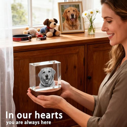 3D Crystal Photo Memorial Gift for Loss of Dog - Personalized Pet Keepsake, Rainbow Bridge Sympathy Gift for Dog Cat Horse Owners, Thoughtful Animal Photo Gift S - size: S：3.15×3.15×1.57in