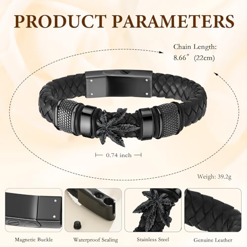 Cremation Jewelry Urn Bracelet for Human Ashes for Women Men Memorial Keepsake Cuff Leather Bracelet - color: Maple Leaf