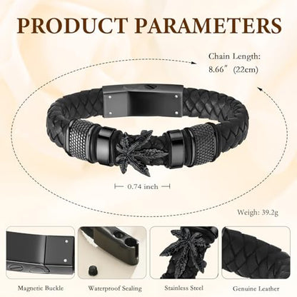 Cremation Jewelry Urn Bracelet for Human Ashes for Women Men Memorial Keepsake Cuff Leather Bracelet - color: Maple Leaf