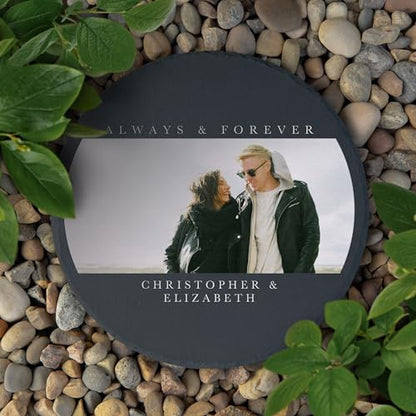 Weddingstar Custom Photo Printed 9 ⅞" Round Black Slate Garden Stone - Timeless Snapshot - color: Timeless Snapshot