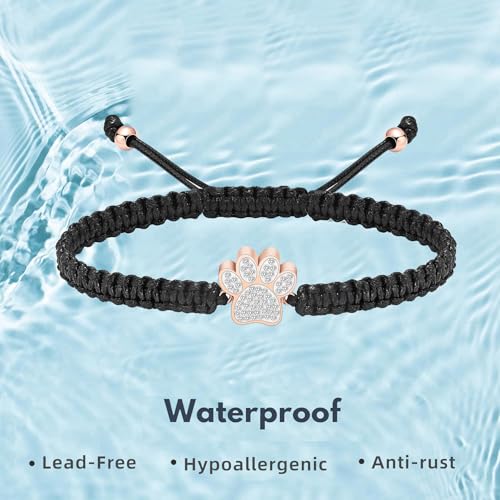 Hearbeingt Paw Print Urn Bracelet for Ashes Pet Cremation Jewelry | Stainless Steel,Adjustable Braided Rope,Mini Ash Holder for Dog Cat,Memorial Keepsake Jewelry, Bereavement Gift Pet Loss - color: A-Rose Gold