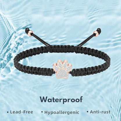 Hearbeingt Paw Print Urn Bracelet for Ashes Pet Cremation Jewelry | Stainless Steel,Adjustable Braided Rope,Mini Ash Holder for Dog Cat,Memorial Keepsake Jewelry, Bereavement Gift Pet Loss - color: A-Rose Gold