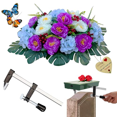 Headstone Flower Saddle,Artificial Grave Memorial Flowers,Cemetery Decor - color: Purple