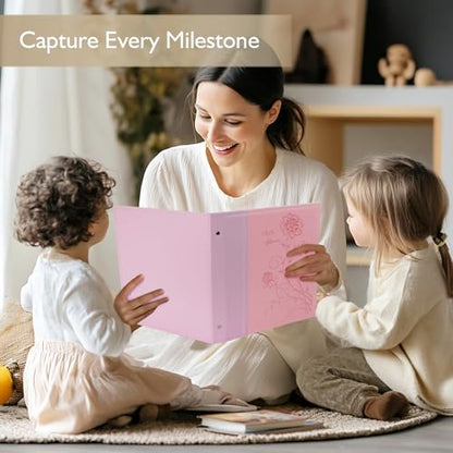Photo Album 8x10 Clear Pages Pockets Leathe Cover Slip Slide in Photo Album Holds 50 Vertical 8x10 Photos Picture Book for Wedding Family (Pink) - color: Pink, size: 50 Pockets/1PK
