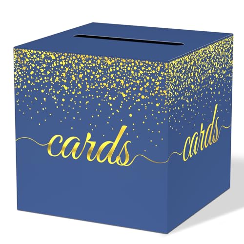 WNINK Blue Gold Cards Box, Cards Receiving Box For Birthday, Graduation, Wedding, Bridal or BabyShower,Anniversaries, Retirements, Engagement Party Decorations Supplies Money Box - color: Blue Gold