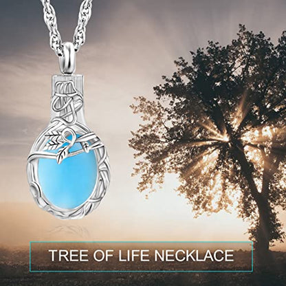 Gredstar Tree of Life Urn Necklace for Ashes, Birthstone Memorial Pendant | Teardrop Design, Love Symbol Detail, 12 Birthstone Colors, Stainless Steel, Ashes Holder, Funnel Kit Included - color: March