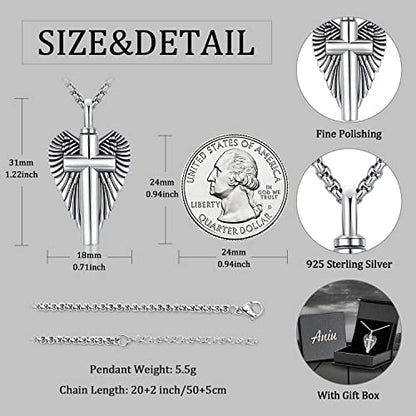 Aniu S925 Sterling Silver Urn Necklace Cremation Jewelry for Ashes - color: Cross Angel Wing