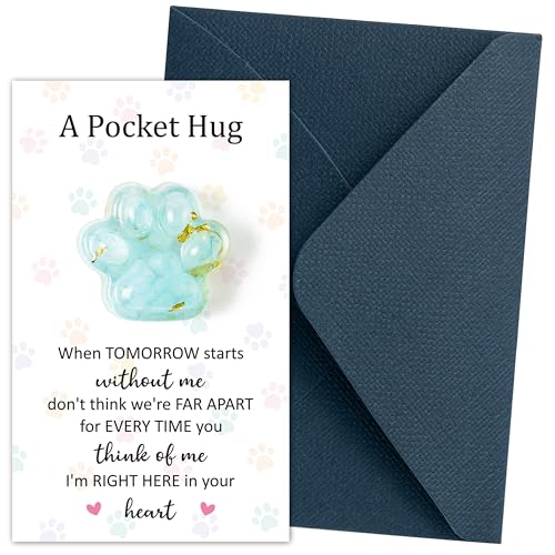 EYxsaxenk Loss of Pet Sympathy Gift Blue Crystal Mini Dog Paw Pocket Hug | Keepsake with memorial card envelope, Loss of dog cat sympathy favor, Remembrance gift for pet lover, Adult stress relief toy - color: 1pcs Light Blue + When Card
