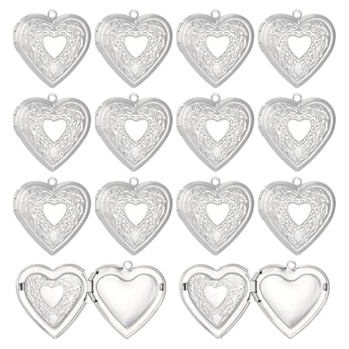 24Pcs Heart Photo Frame Charm 2 Styles Flat Round Stainless Steel Photo Locket Pendants Blank Memory Locket Picture Charms for Necklace Jewelry Making DIY Craft Women Gift - size: 29x28x7mm