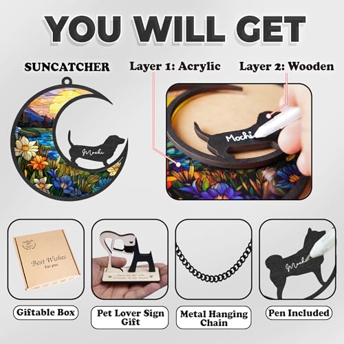 VinaTimes 6'' Dogo Argentino Dog Memorial Suncatcher Personalized Dog Name Ornament Sympathy Gifts for Dog Lovers Pet Bereavement Present Dog Remembrance Keepsake Window Car Hanging SCD-B2-6-18 - color: Dogo Argentino