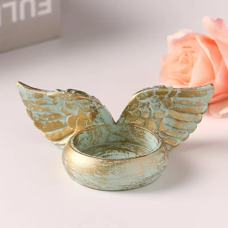 1Pcs Angel Wings Candle Holder Green Angel Wings Tealight Candle Holders Resin Votive Candle Holder Prayer Candle Holder Memorial Gifts for Family Desktop Decorative Tree Candles