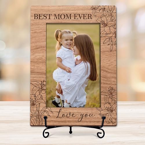 Mom Picture Frame, Happy Mother's Day Photo Frame, Best Mom Gift, Mother's Day Birthday Gift, 4x6 Wood Desk Frame - L10 - style: BEST MOM EVER