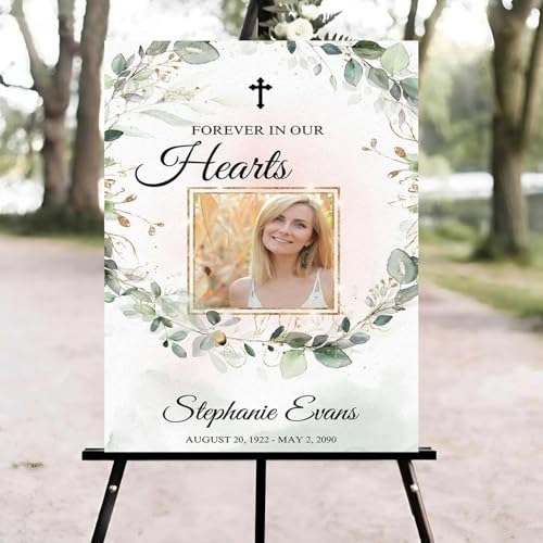 Greenery Funeral Welcome Sign, Celebration of Life Welcome Sign, in Loving Memory Sign, Celebration of Life Funeral Sign, Celebration of Life Sign, Memorial Sign with Photo #Yu125 - color: Version #26