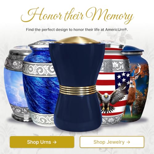 Family Tribute Set of Cremation Urn for Human Ashes Male & Female with 1 Large Urn, 1 Small Keepsake & 1 Silver & 1 Black Cross Necklace- Canopic Navy Blue - color: Canopic Navy Blue Set