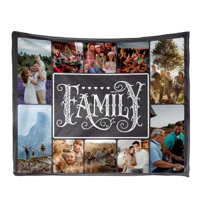 Ships Next Day, Custom Blanket with Photos Text - HD-Printing in USA, Personalized Picture Blanket Customized Flannel Blankets Christmas Birthday Gifts for Mom Dad Couple Kids Girlfriend Boyfriend - color: 10 Photos, size: 30'' x 40''