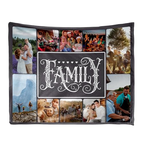 Ships Next Day, Custom Blanket with Photos Text - HD-Printing in USA, Personalized Picture Blanket Customized Flannel Blankets Christmas Birthday Gifts for Mom Dad Couple Kids Girlfriend Boyfriend - color: 10 Photos, size: 50'' x 60''