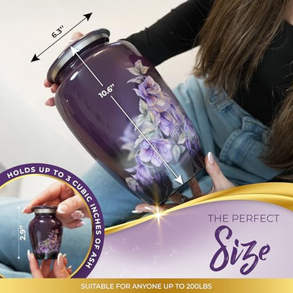 Beautiful Anna's Hummingbird Urns for Human Ashes Adult Female - Set of 5 | Beautifully Packaged 1 Large Purple Cremation Urn for Ashes for Women and 4 Keepsake Urns - Funnels & Velvet Bag Included - size: Urn Set (5 Pieces)