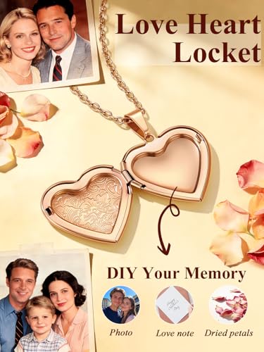 Custom4U Personalized Heart Locket Necklace with Pictures,Sunflower/Angel Wings/Heart Shaped Lockets Custom Photo,Gold/Rose Gold/White Lockets That Holds Picture,Customized Memorial Jewelry for Women - color: A-Heart-Rose Gold(Locket Only)