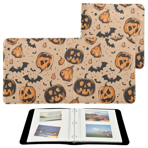 JIPONI Cute Halloween Pumpkin Large Photo Album, DIY Leather Cover Scrapbook Albums for 4x6 5x7 6x8 Pictures, Self Adhesive Memory Book for Wedding, Baby, Family - color: Skull Pumpkin