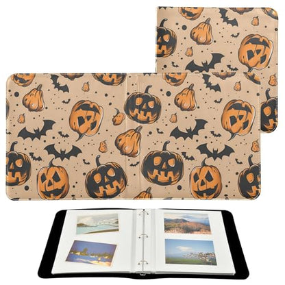 JIPONI Cute Halloween Pumpkin Large Photo Album, DIY Leather Cover Scrapbook Albums for 4x6 5x7 6x8 Pictures, Self Adhesive Memory Book for Wedding, Baby, Family - color: Skull Pumpkin