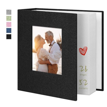 Photo Album 4x6 52 Pockets Photo Albums with Linen Cover Picture Albums for Family, Wedding, Baby, Photo Book Holds Vertical Pictures Black - color: Black, size: 52 Pockets