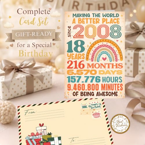 18th Birthday Card, 18 Birthday Card for Girl Boy with Seal and Envelope, Funny 18th Birthdayy Cards for Daughter Granddaughter Son Grandson Friend Sister Brother - color: 18th