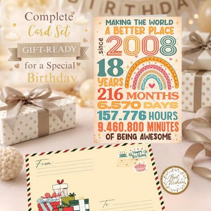 18th Birthday Card, 18 Birthday Card for Girl Boy with Seal and Envelope, Funny 18th Birthdayy Cards for Daughter Granddaughter Son Grandson Friend Sister Brother - color: 18th