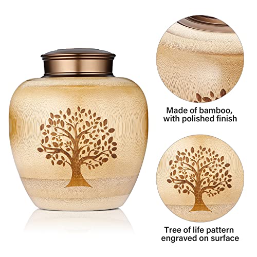 Small Urns for Human Ashes Adult Male Female,Small Keepsake Urns for Human Ashes Tree of Life Pattern Engraved,Memorial Cremation Urns for Human Ashes Adult Female Male Made of Bamboo - size: Small,50 Cubic Inches