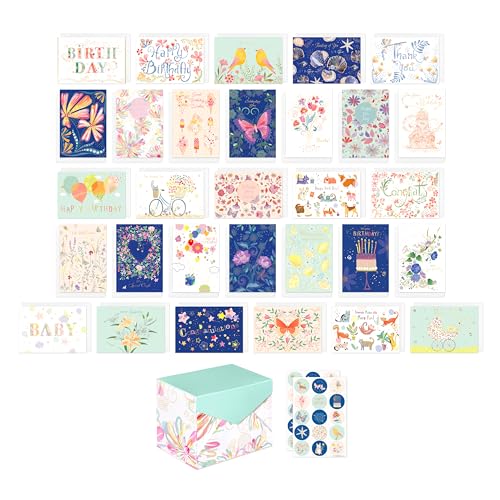 American Greetings 30-Count All Occasions Deluxe Greeting Card Bundle with Refillable Keepsake Storage Box, Envelopes, and Seals, Designed by Turnowsky - color: TURNOWSKY AO DLX 30 CARD BNDL