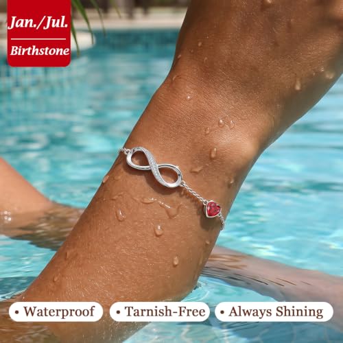 CDE 925 Sterling Silver Infinity Birthstone Bracelet Jewelry Gift for Women | Hypoallergenic,Non Tarnish,Heart CZ,Nickel-Free & Lead-Free,Anniversary Christmas Birthday Idea Gifts for Wife Girlfriend Her - color: 01/07-Jan/July