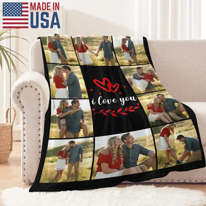 D-Story Personalized Photo Blanket Customized Blanket with 10 Pictures Text Custom Fleece Blankets and Throws Customizable I Love You Gifts for Girlfriend Boyfriend Wife Husband 10 Photos - color: 10 Photos