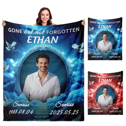 Custom Sympathy Blanket with Photo - Personalized Memorial Blanket for Departed Loss of Loved One in Loving Memory Bereavement Grief Gifts for Dad Mom Husband Wife Friend Women Men (Mirror and Dove)