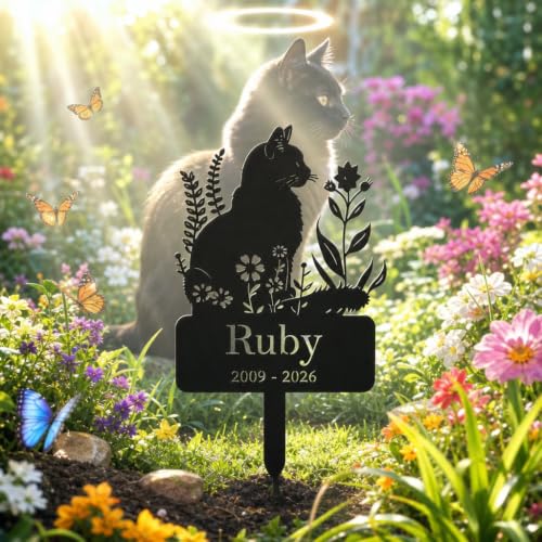 Cat Memorial Garden Decoration, Personalized Cat Grave Marker with Custom Text, Waterproof Metal Pet Memorial Gifts for Cats, Outdoor Remembrance - color: Cat 16