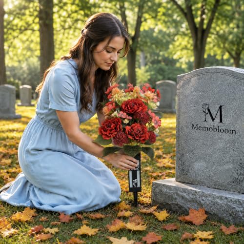 Fall Cemetery Flowers for Grave: with Vases, Burnt Orange, 2 Pcs - color: Burnt Orange