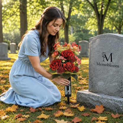 Fall Cemetery Flowers for Grave: with Vases, Burnt Orange, 2 Pcs - color: Burnt Orange