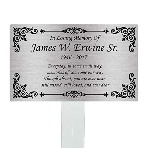 Personalized Memorial Plaque Stake, Grave Marker (Silver/Black) - color: Silver/Black