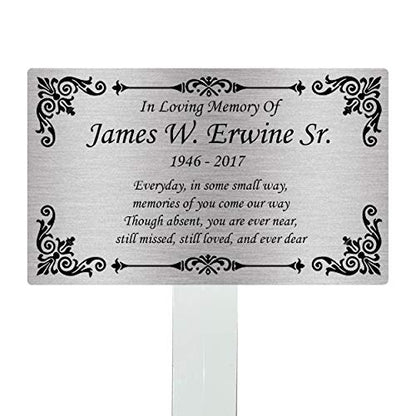 Personalized Memorial Plaque Stake, Grave Marker (Silver/Black) - color: Silver/Black