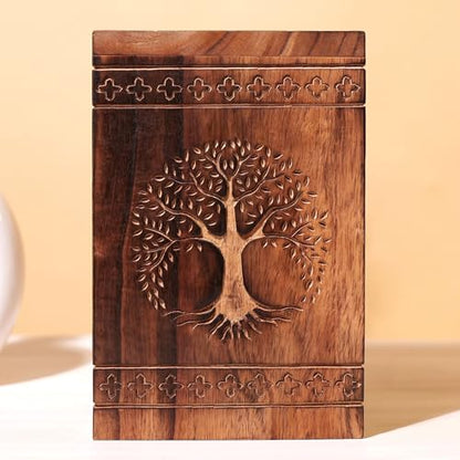 Hashcart Tree of Life Wooden Cremation Urn, Human Ashes 250 Lbs | Solid Wood, Handcarved, Adult Male Female, Mom Dad, Sympathy Gift, Burial Display
