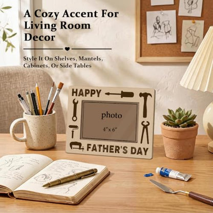 Happy Father’s Day Picture Frame for 4 x 6 Photo, Rustic Wooden Tabletop Keepsake with Tool Theme Design, Heartwarming Gift for Handyman Dad, Mechanic, Carpenter or Builder - color: Father11