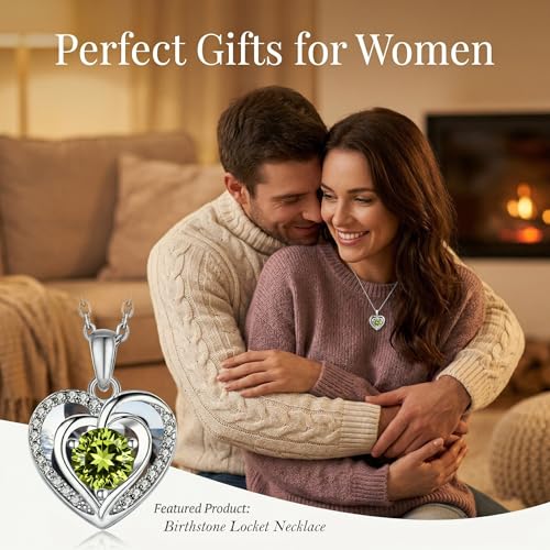 Locket Heart Necklace that Holds Pictures Photo Lockets Birthstone Pendant Anniversary Memorial Jewelry Gifts for Women - color: 08-August-Silver-Heart Locket