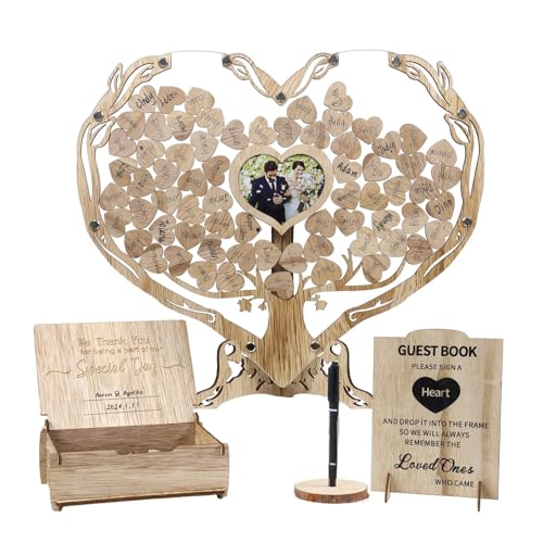 Heart Wedding Guest Book Alternative, Rustic Wooden Wedding Souvenirs with Heart Picture Frame, Heart Guest Book Drop Box, Personalized Decor Party Birthday - color: Wood