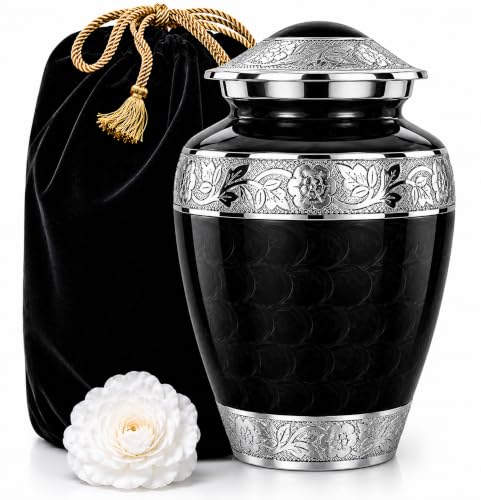 Forever After Black Cremation Urn for Human Ashes - Large Decorative Urn for Adult Men & Women - Burial Urns for Adult Human Ashes - color: Black, size: Adult Large