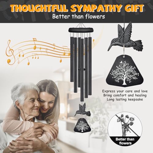 Sympathy Wind Chimes for Outside Deep Tone, Memorial Wind Chimes for Loss of Loved One Prime, Bereavement Condolence Remembrance Funeral Gifts for Grieving Friends Loss of Mother Father - size: C-Black Hummingbird