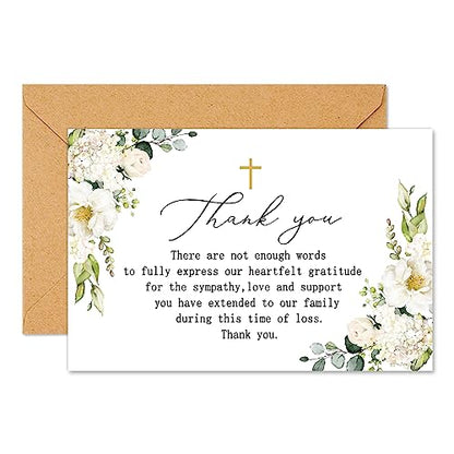 AnyDesign 48 Pack Funeral Thank You Cards Sympathy Thank You Cards with Stickers Envelopes Flower Cross Bereavement Card with Message for Memorial Service Loved Ones Celebration of Life