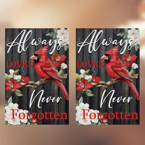 Cardinal Always Loved Never Forgotten 12x18inch Double Sided Garden Flag for Yard Decoration