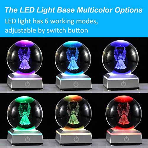 3D Guardian Angel Crystal Ball Angel Gifts for Women, with Silver LED Base - color: Angel