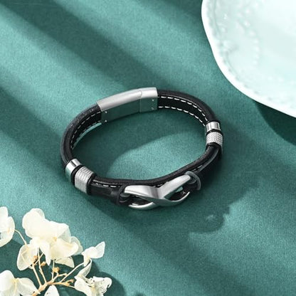 Urn Bracelet for Ashes With Leather Cremation Bracelet Stainless Steel Keepsake Cuff Bangle for Men Gifts With Funnel Kit & Bag - color: Silver-20cm